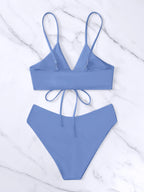 Summer Women's Leopard Patchwork Swimsuit Sexy Back Cross Lace-Up Swimwear High Waist Bikini Set Push Up Bathing Suit Beachwear