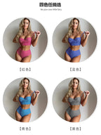 Women Sexy Slim Plaid Two Pieces Swimsuit High Waisted Bikini Swimwear 2024 Bikini Sets Size S-3XL Rose Red/Black/Blue/Sky Blue