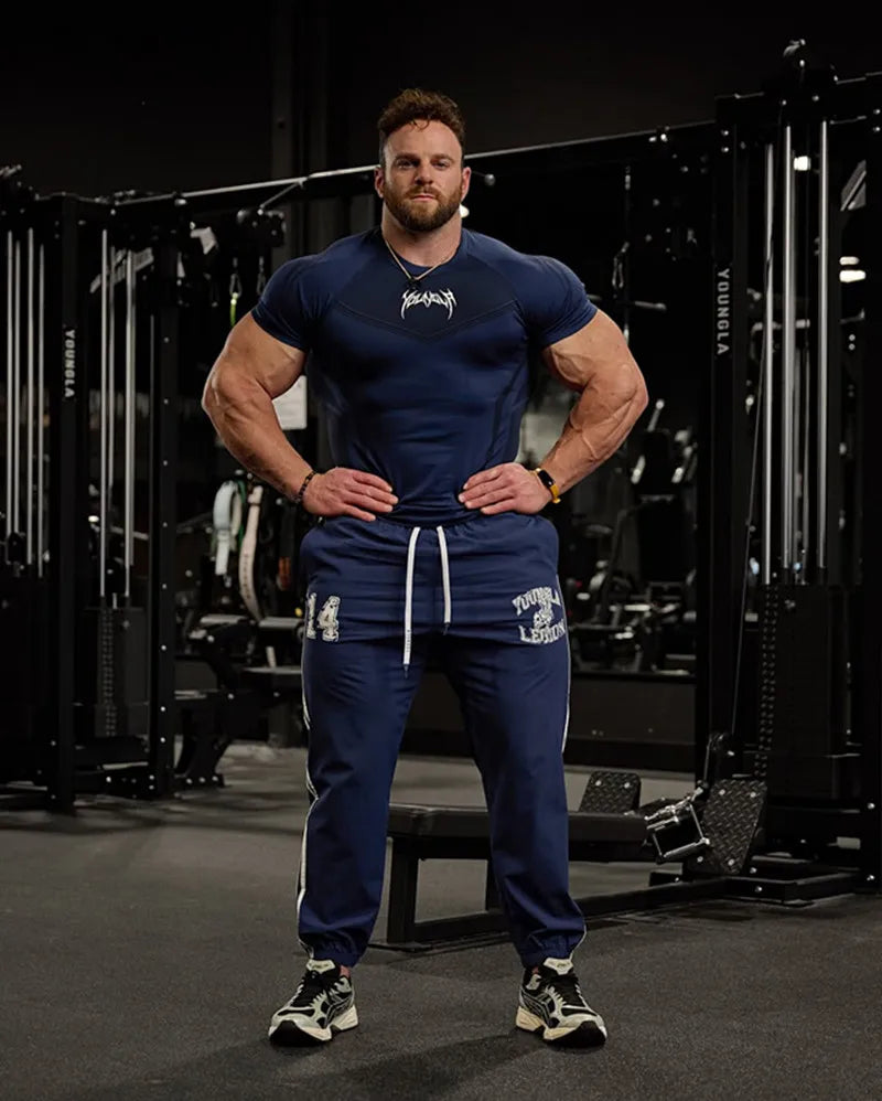 New American Summer T-shirt Men's Sense Of Strength And Fashion Fitness Style Bodysuit Jogger Outdoor High Stretch Running Shirt