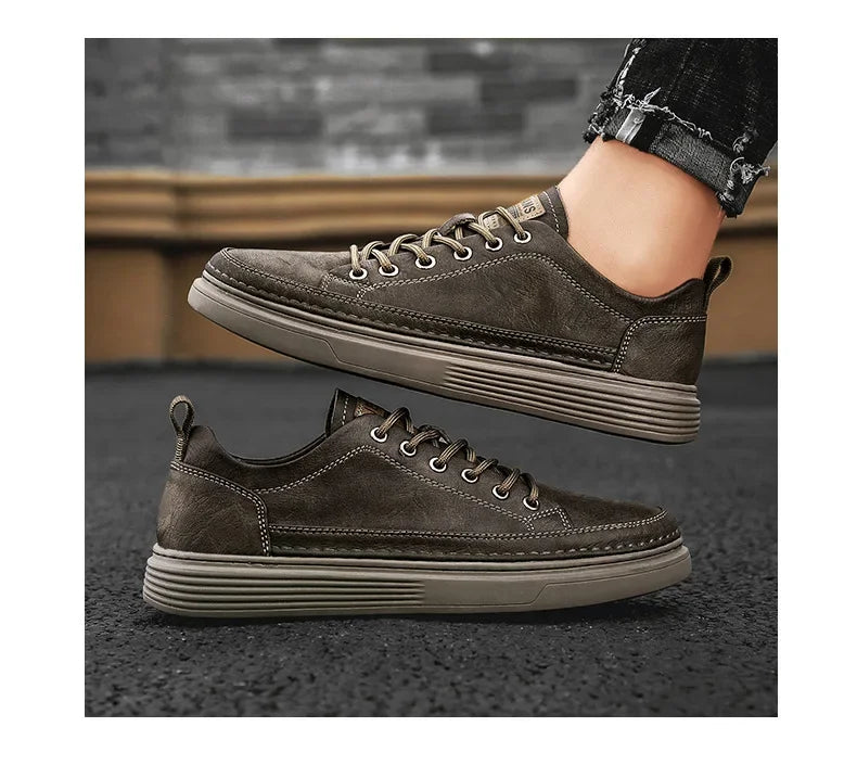New Brand Men's Casual Leather Shoes Male Sneakers Comfortable Flat Shoes High End Fashion Lace Up Shoes for Men Tenis Masculino