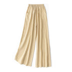 SuyaDream Women Wide Leg Pants 100%Real Silk Solid Elastic Waisted Ankle-length 2024 Office Spring Autumn Chic Trousers Black