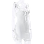 Xeemilo Solid Deep V-neck Sleeveless Dress 2022 Summer Elegant Women Ruffles Split Mini Dresses Sexy Slim Party Clubwear Vestido