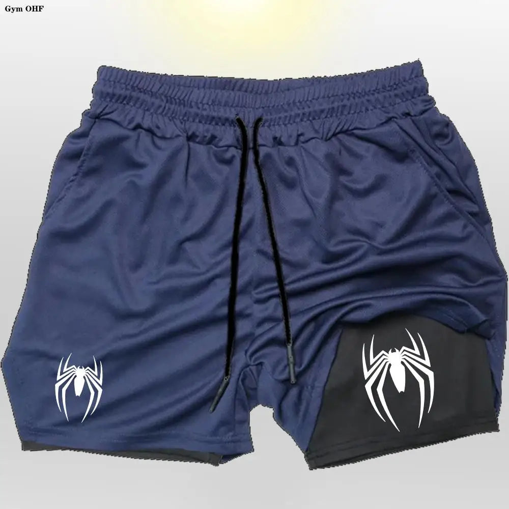 Men's sports shorts, spider print compression shorts, informal, training, running, 2-in-1, Y2K order shipped directly