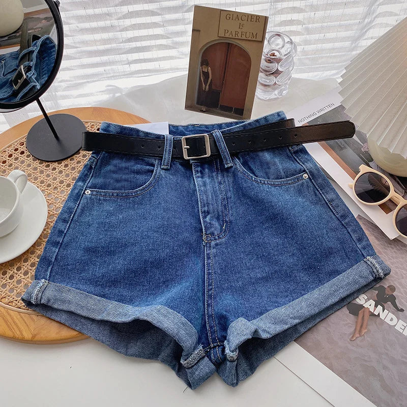 High-waisted Plus-size Women Jeans Student Casual Versatile Trendy A- line Hot Pants Cotton Material Straight Cylinder Style