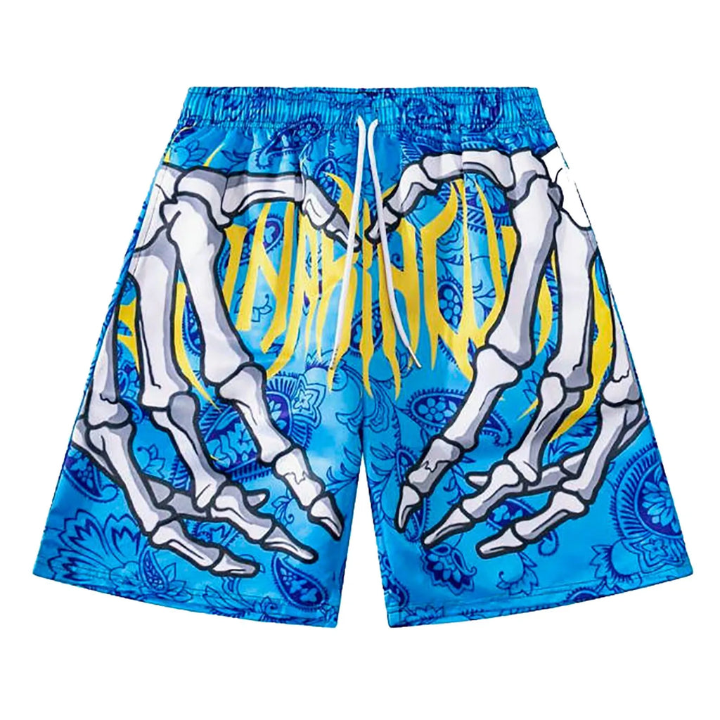 Elastic Waist Jogging Shorts Swim Trunks Board Shorts Summer Beach Shorts With Hand Print Y2k Shorts For Men Ropa Hombre