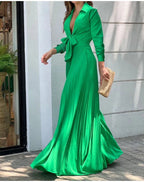 Autumn Winter Fashion V-neck Long Sleeve Elegant Blouse Print Lapel Top Women Solid Color Loose Casual Wide Leg Jumpsuit