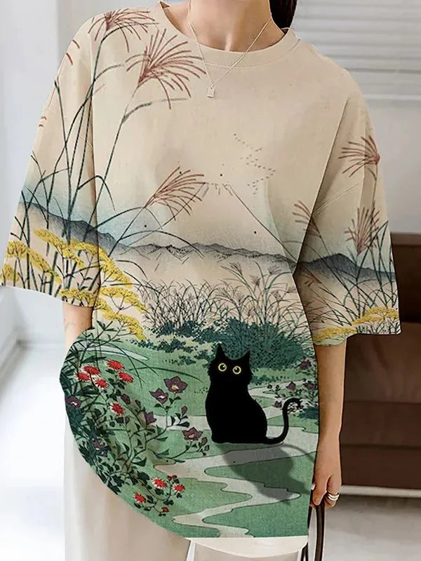 Women's Funny Animal Cat Printed T Shirt Short Sleeve Tees Tops 3D Prints O-Neck Shirts Summer Casual Women's Clothing Apparel