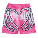 Elastic Waist Jogging Shorts Swim Trunks Board Shorts Summer Beach Shorts With Hand Print Y2k Shorts For Men Ropa Hombre