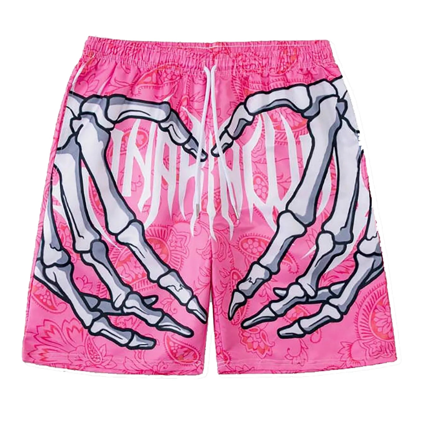 Elastic Waist Jogging Shorts Swim Trunks Board Shorts Summer Beach Shorts With Hand Print Y2k Shorts For Men Ropa Hombre