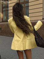 Clacive Winter Loose Yellow Cotton Office Women's Blazer Fashion Lapel Long Sleeve Blazers Elegant Classic Top Female Clothing