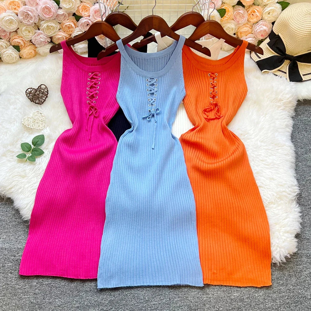 YuooMuoo Chic Fashion Sexy Package Hips Knitted Mini Dress 2O25 New Slim Elastic Rib Knitted Summer Dress Lady Streetwear Outfit