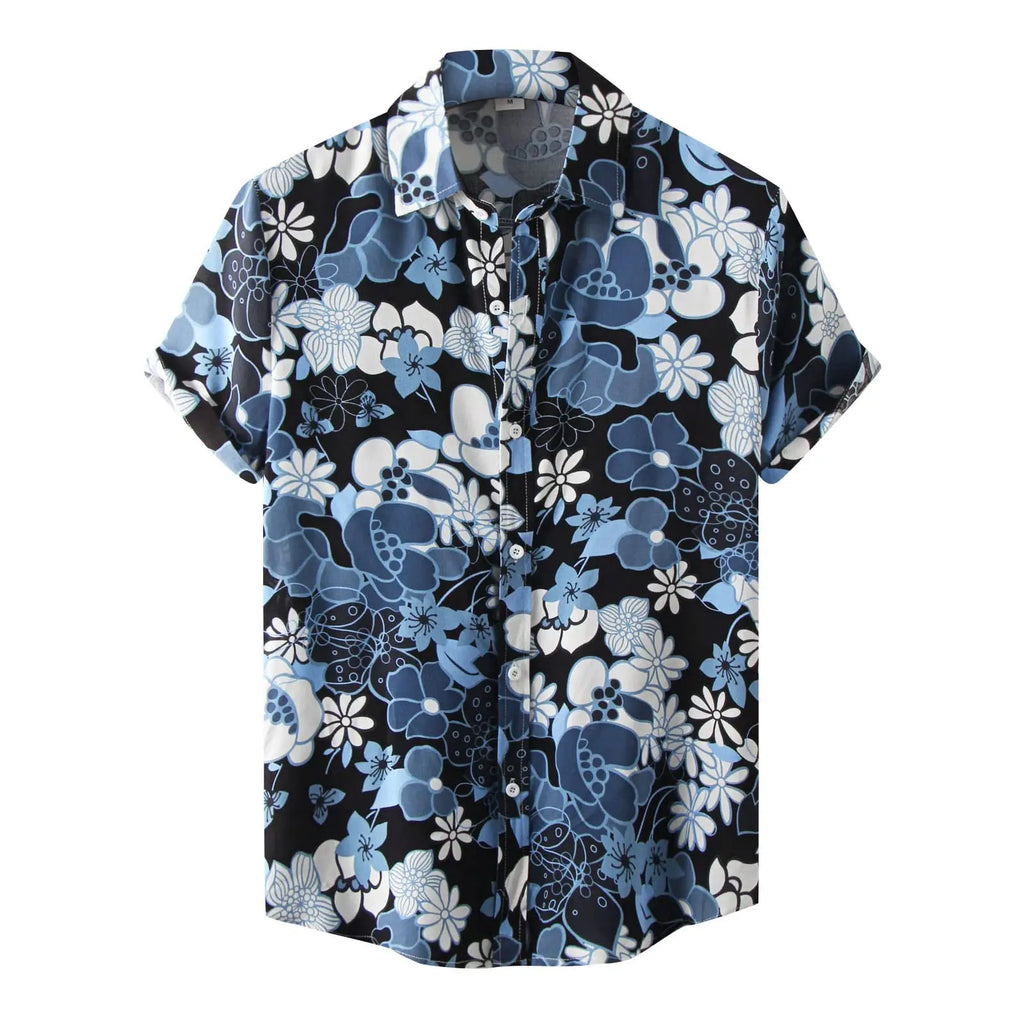 Urban Hippie Shirt â€?Men's Trendy Tie-Dye Print Short Sleeve Button-Up with Modern Marbled Color Blends