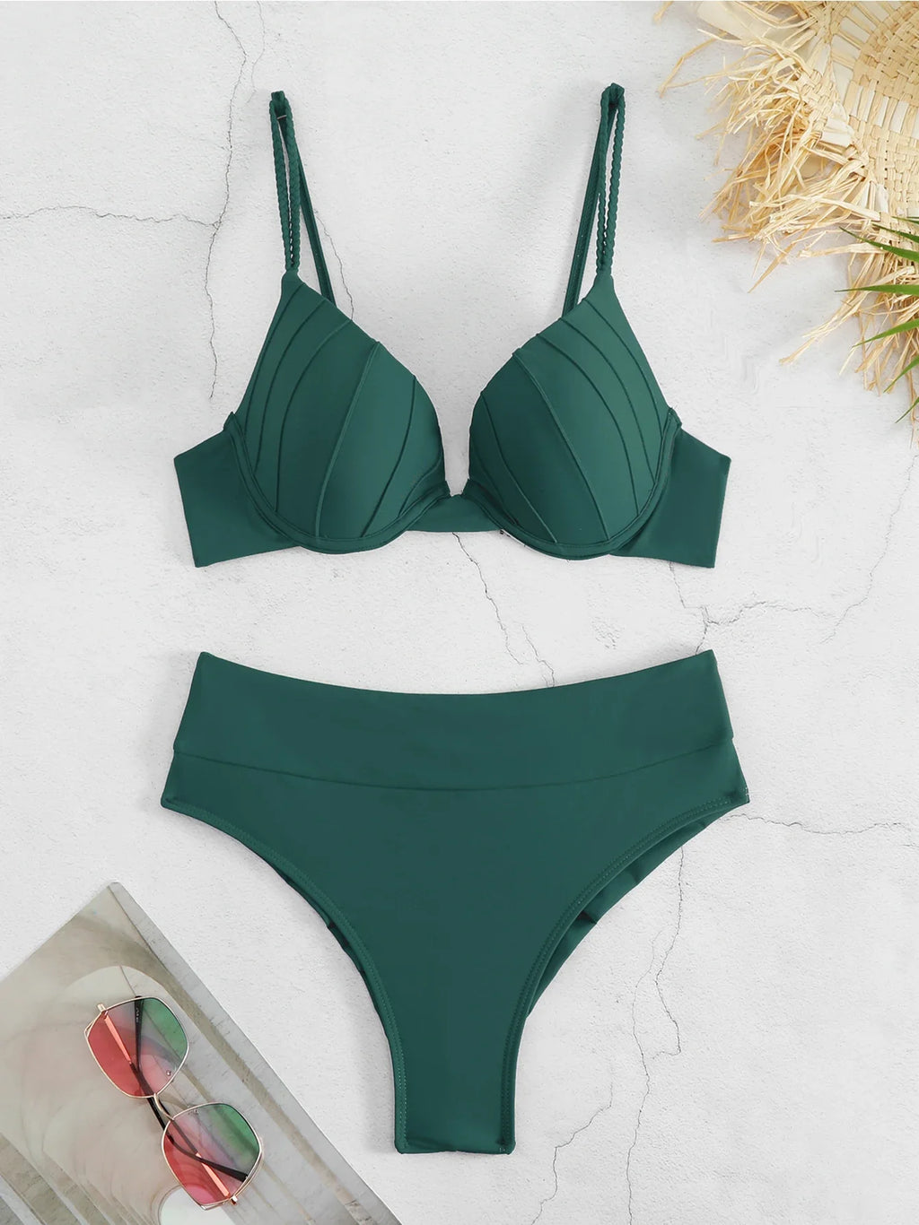 Cheap Push Up Bikinis Women Swimsuits  Solid Padded Women Swimwear Vintage Female Swimsuit High Waist Biquini Bathing Suit