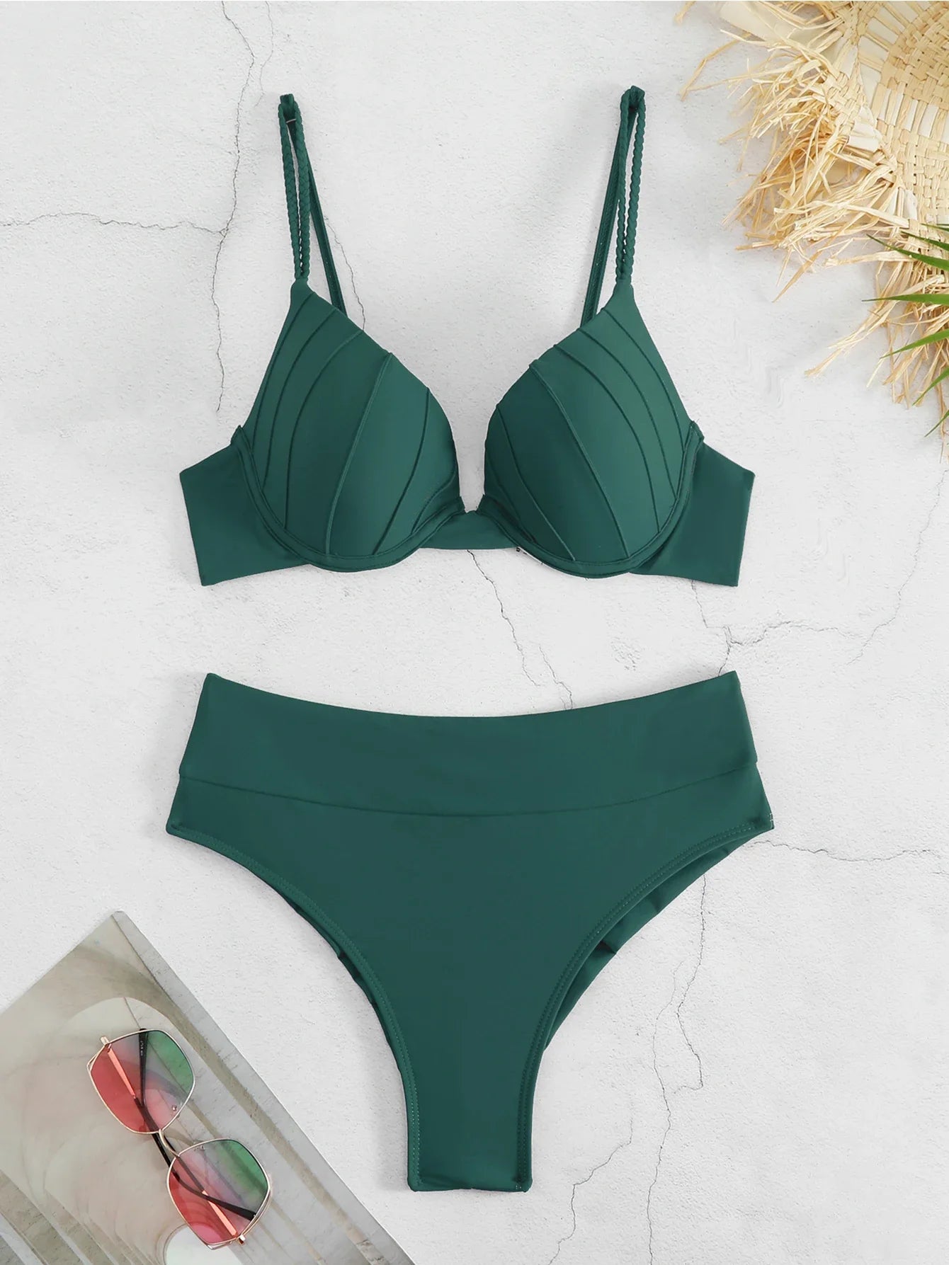 Cheap Push Up Bikinis Women Swimsuits  Solid Padded Women Swimwear Vintage Female Swimsuit High Waist Biquini Bathing Suit