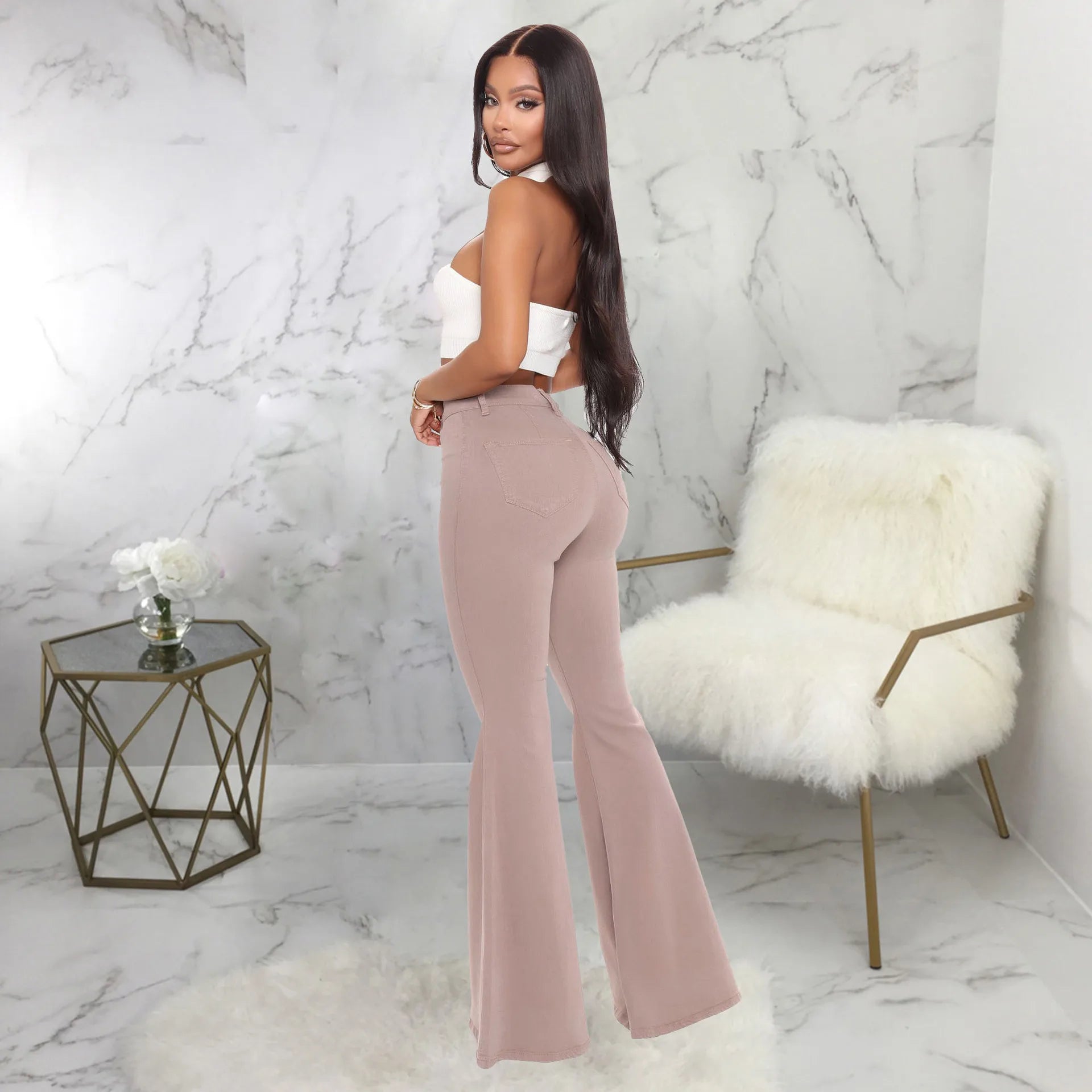 Women Jeans Flare Pants Sexy Denim Long Pant Hip Wrap Casual Solid Elegant Splice Regular Slim Fit High Waist Trousers Summer