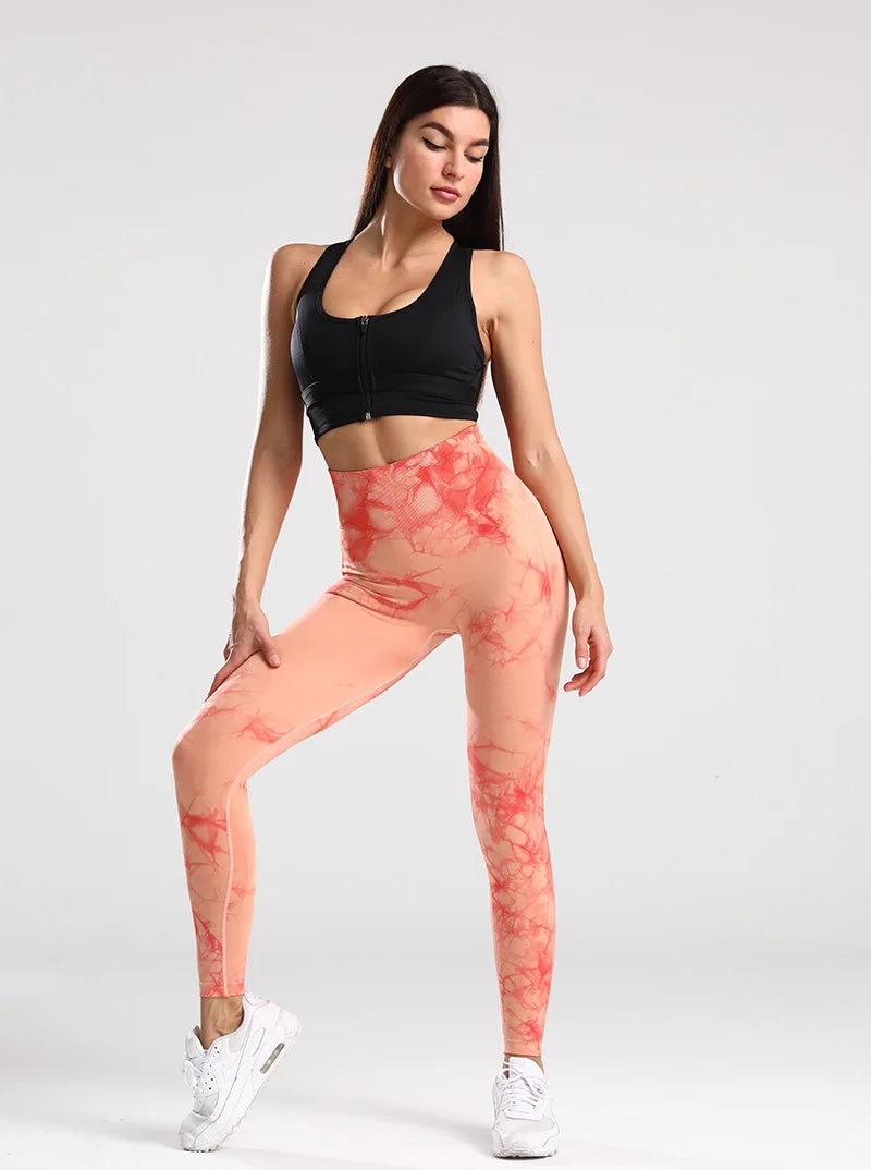 Tie Dye Seamless Gym Leggings Women Push Up Women Mallas Sports Fitness Contour Yoga Running Pants Elastic  Leggins