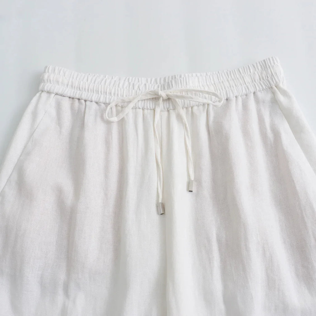 TRAF Women Fashion Spring Summer Lace-up Linen Blended Straight Pants Pocket Office Lady Chic High Waist Trousers Mujer