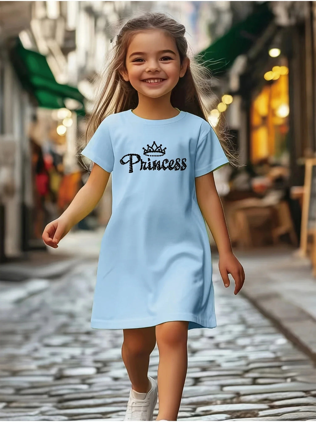 Girl's summer casual A-line dress with letter print | Machine washable, perfect for spring and summer outings
