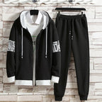 Casual Men's Sport Suit Loose Fit Hooded Cardigan Sweatshirt Pants Set Spring Autumn Season Stylish Outfit