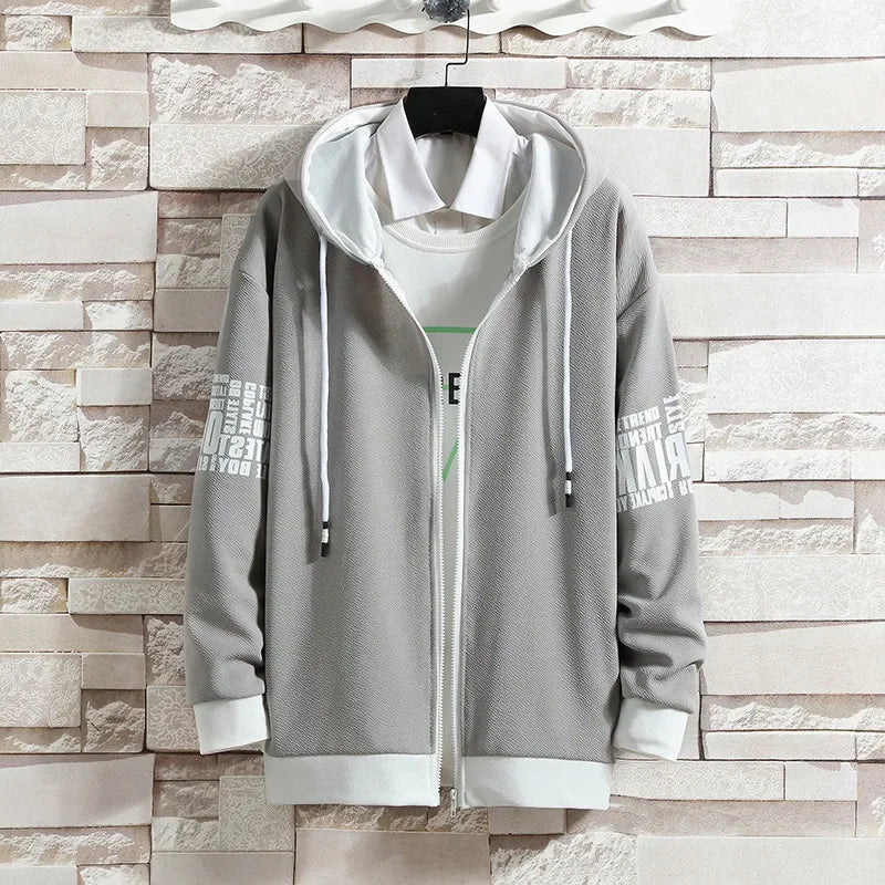 Casual Men's Sport Suit Loose Fit Hooded Cardigan Sweatshirt Pants Set Spring Autumn Season Stylish Outfit