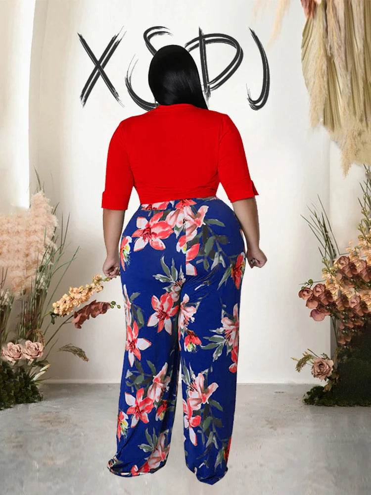 Two Piece Set Women Outfit 2x 3x 4x Summer Suit Elegant Pants and Blouse Set Casual Plus Size Pants Set Wholesale Dropshipping