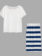 LW Plus Size matching sets Two Piece dress sets Letter Print Striped Skirt Set Fashion Casual Summer Tops+Bottoms Matching Outfi