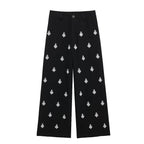 ZEVITY New Women Fashion Geometric Embroidery Wide Leg Pants High Waist Female Chic Zipper Fly Ankle Length Trousers Mujer P6247