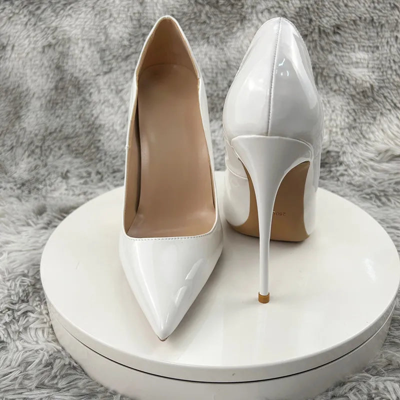 Fashion High Heels Sexy Shoes Women Pumps Large Size 43 44 45 White Stiletto Heel Patent Leather Office Wedding Shoes