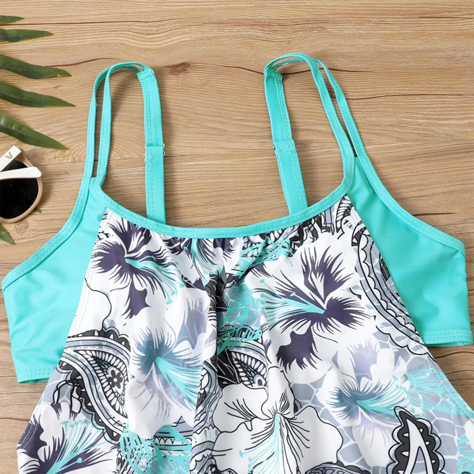 Women's Sexy Slim fit printed suspenders slit boxer shorts bikini plus size swimsuit two piece comfortable pretty swimwear swims