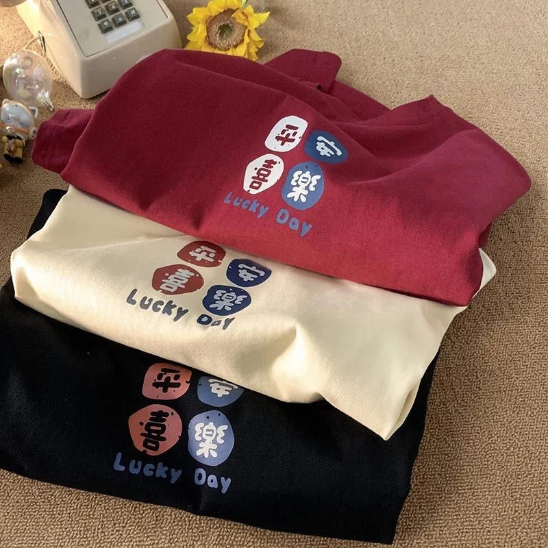 Korean Version Retro Letter Printed Couple Short Sleeved T-shirt Casual Loose Versatile Round Neck Women's Summer Top