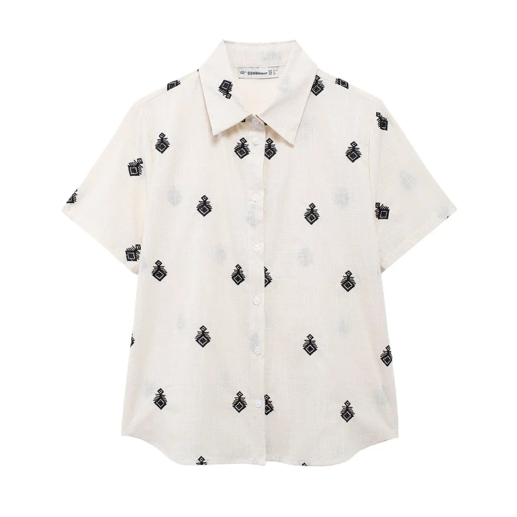 ZEVITY New Women Fashion Geometric Embroidery Wide Leg Pants High Waist Female Chic Zipper Fly Ankle Length Trousers Mujer P6247