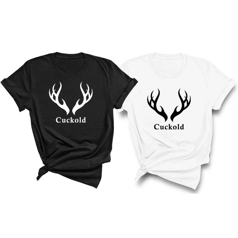 Hot Womens T-shirt Antlers Cuckold Tshirts for Women and Men White Sexy Home Cotton Top Tee Plus Size Summer T-shirt