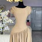 CM.YAYA Women Ruched Shoulder Big Swing Ball Gown Pleated Vintage Dress 2025 Sexy Club Party Evening High Street Dresses