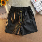 Trendy Brand Men's Shorts Environmental Friendly Leather Pocket Zipper Drawstring Casual Fashionable Summer Loose-Fit Pants