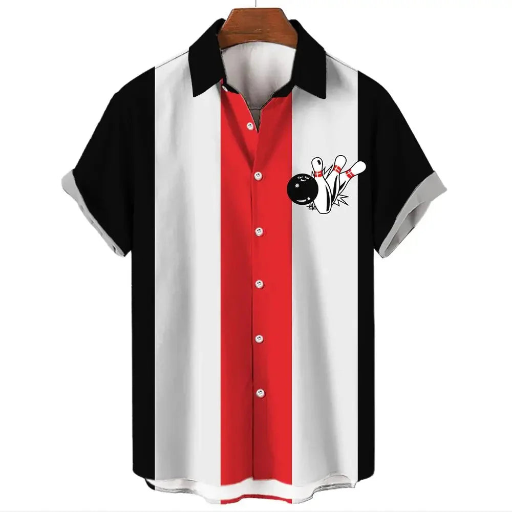 Men's Shirt for men Fashion Bowling Ball Pattern Tops Summer Men's Clothing Short-Sleeved Button Loose Blouse Hawaiian Shirts