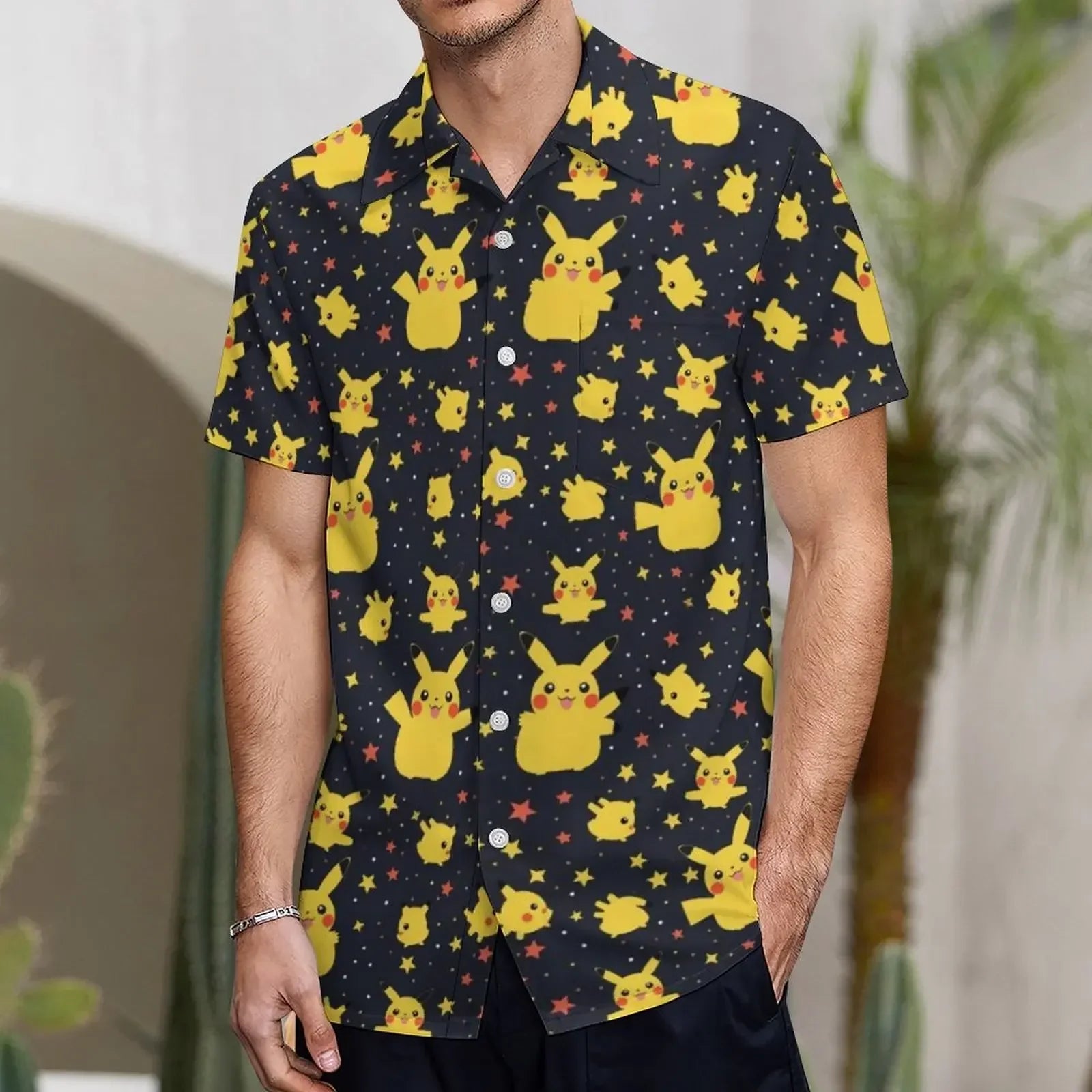 Summer Men's Shirt Cute Animal Print Short Sleeve Shirt Open button Lapel Men's Top Comfortable Casual Men's Shirts