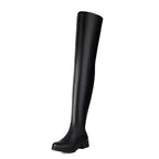 ANOVISHANA New Winter Autumn Over Knee Boots 3.5cm Square Heel Round Toe Leather Thigh High Fashion Big Size 45 46 47 48 US17