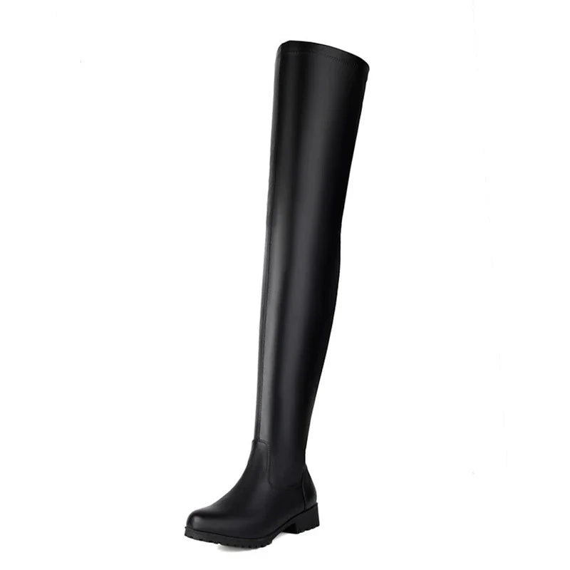ANOVISHANA New Winter Autumn Over Knee Boots 3.5cm Square Heel Round Toe Leather Thigh High Fashion Big Size 45 46 47 48 US17