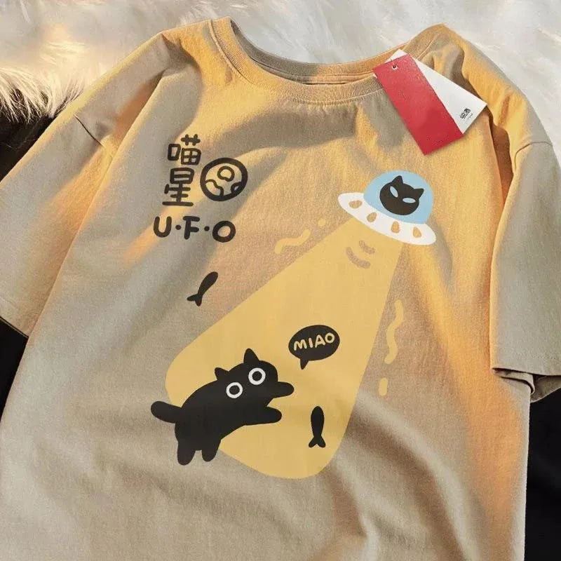 American Retro Short Sleeved T-shirt Men/Women 2025 Summer New Korean Ins Neutral Style Round Neck Top