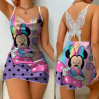 Mini Dress Pajama Skirt Bow Knot Party Dresses Satin Surface Minnie Mouse Mickey Womens Fashion Summer 2025 Elegant Women