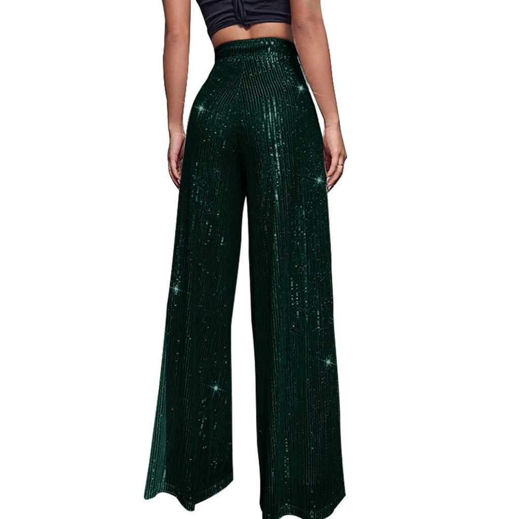 Women's Fashion Solid Color High Waist Sequin Side Zipper Draped Wide Leg Pants Pants for Women Women's Pants Women's Pants 2024