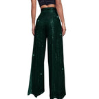Women's Fashion Solid Color High Waist Sequin Side Zipper Draped Wide Leg Pants Pants for Women Women's Pants Women's Pants 2024