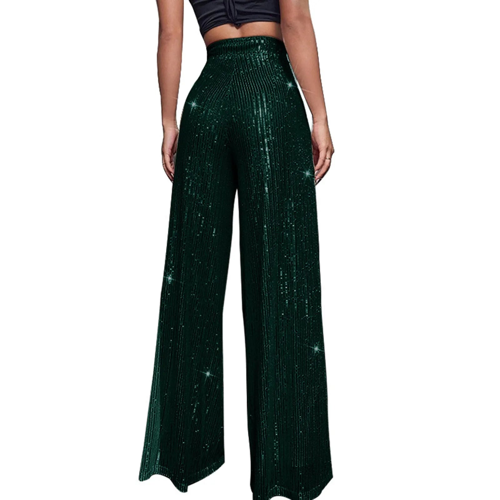 Women's Fashion Solid Color High Waist Sequin Side Zipper Draped Wide Leg Pants Pants for Women Women's Pants Women's Pants 2024