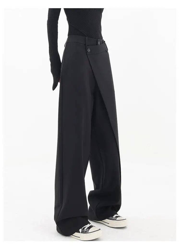 HOUZHOU Women Wide Suit Pants High Waist Gothic Japanese Style Baggy Black Trousers Irregular Straight Pants Casual Streetwear