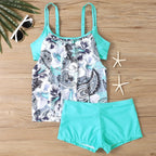 Women's Sexy Slim fit printed suspenders slit boxer shorts bikini plus size swimsuit two piece comfortable pretty swimwear swims