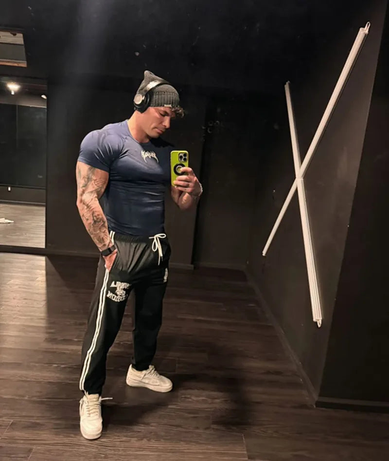 New American Summer T-shirt Men's Sense Of Strength And Fashion Fitness Style Bodysuit Jogger Outdoor High Stretch Running Shirt