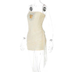 Woman Clothing Rhinestones Loving Heart Cut Out Party Dress Chic Strapless Off Shoulder Bandage Short Evening Gowns Club Dress