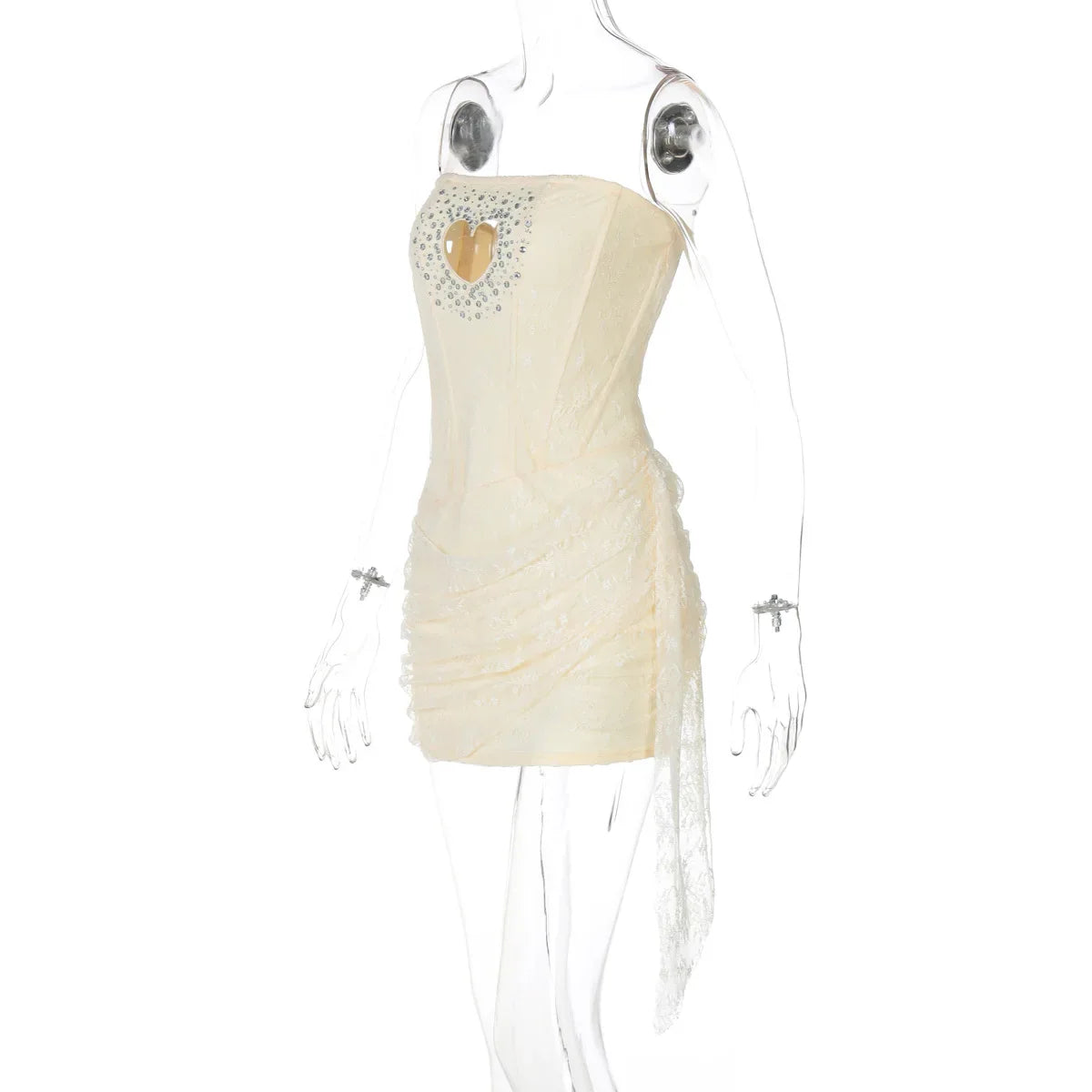 Woman Clothing Rhinestones Loving Heart Cut Out Party Dress Chic Strapless Off Shoulder Bandage Short Evening Gowns Club Dress