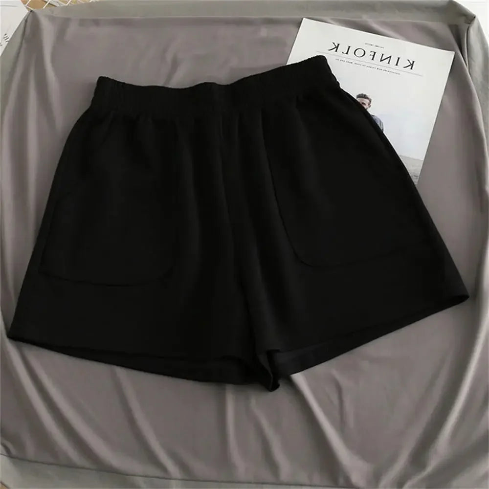 Summer Women's Shorts High Waist Casual Sports Shorts Loose Homewear Bottoms Elastic Hot Pants Solid Wide Leg Sweat Short