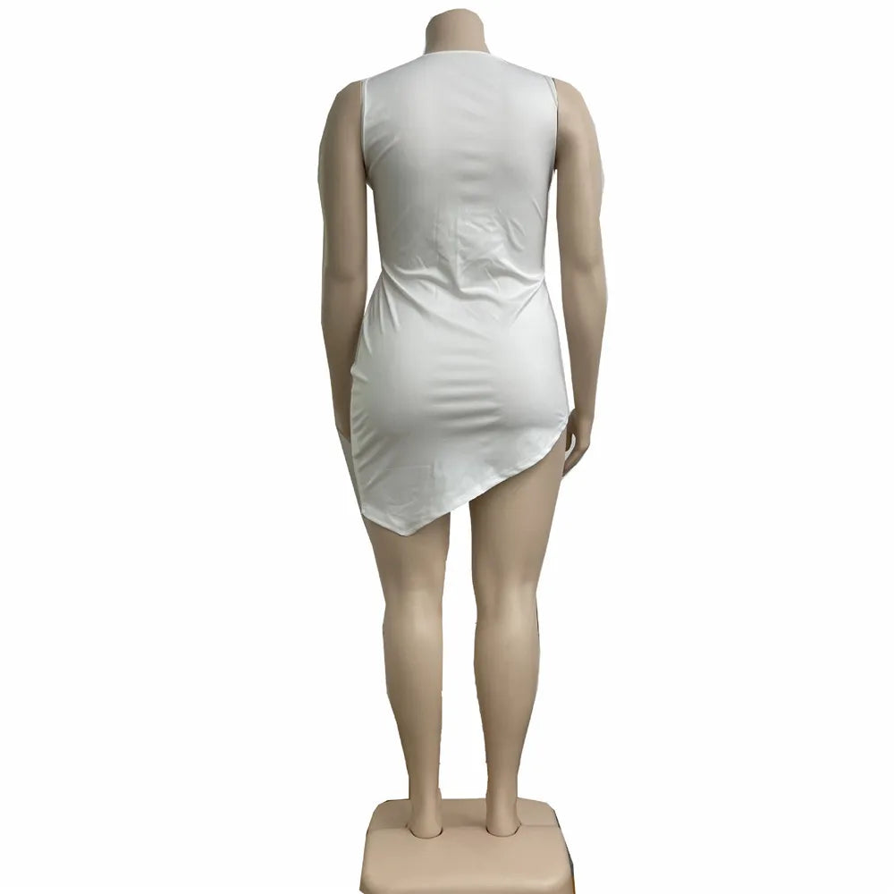 Wmstar Plus Size Dresses for Women V Neck Black Sexy Super Stretch Sleeveless Mini Dress Summer Clothes Wholesale Dropshipping